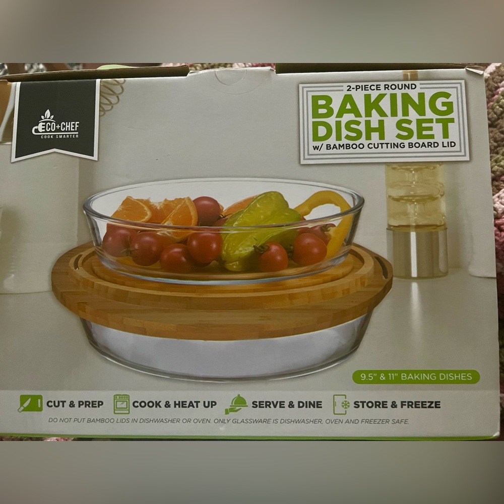 New Eco+Chef 2 Piece Oval Baking Dish Set With 2 Bamboo Cutting Boards (4 Pcs)